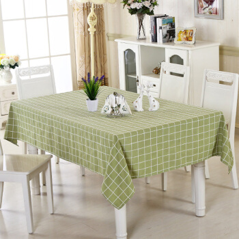 青苇 棉麻布艺餐桌布 茶几布 大方格 水绿色 130*180cm