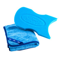 福特（FORD）洗车毛巾 双面长绒吸水擦车毛巾 洗车布40*40cm+海绵 汽车用品