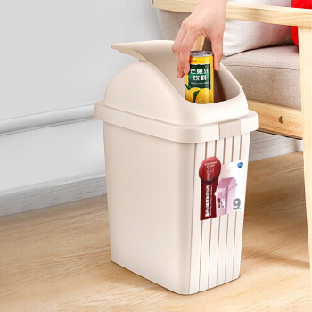 顺美 垃圾桶 干湿分类欧式摇盖方形卫生桶纸篓筒办公厨房9L垃圾篓卫生间厕纸桶 SM-2605