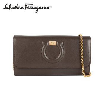 Salvatore Ferragamo 菲拉格慕 经典款女士Gancini系列深灰色牛剖层革手包 0714830