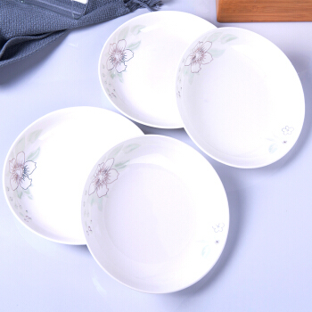 万毅陶瓷餐具 家用盘子陶瓷汤盘(8英寸)中式饭盘陶瓷餐具套装(4只装) 春意盎然