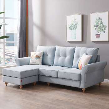 掌上明珠家居 美式田园沙发 小户型客厅布艺沙发 三人位 脚踏 简约可拆洗沙发组合 ESC551蓝