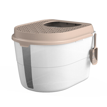 美卡猫砂盆 花环全封闭式顶入式猫砂盆 亚麻棕 防外溅超大号猫厕所防带出