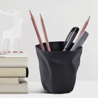 HANASS 笔筒北欧简约创意铅笔筒办公用品 商务办公桌面收纳盒 磨砂质感 黑色