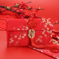 唐绣（TONSILK）创意刺绣丝绸万元布艺红包袋新年春节结婚庆用品利是封锦缎T04-2梅花