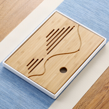 祥福 茶盘茶托 实木竹制茶盘简约家用功夫茶具配件 竹方山水白