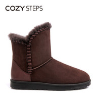 COZY STEPS澳洲羊皮毛一体平底编织保暖雪地靴女5D881 巧克力色 36