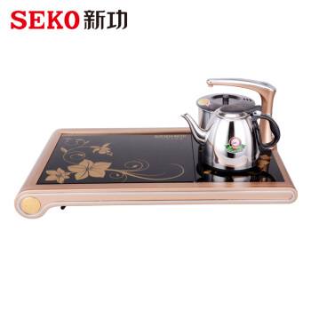 新功 SEKO 全自动茶具套装钢化玻璃茶盘功夫茶具套装自动上水电热水壶整套茶具 F10-1