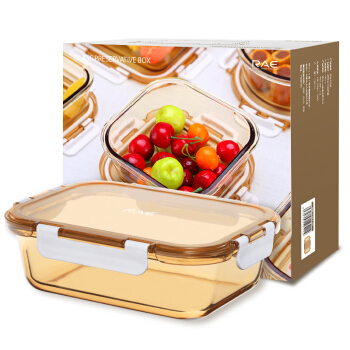 然也（RAE）琥珀色 高硼硅耐热玻璃保鲜盒长方形370ml 微波炉烤箱饭盒碗便当餐盒 冰箱收纳盒 R7601