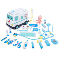爸爸妈妈（babamama）医生玩具救护车套装 女孩过家家工具 儿童教具 带声音光医药箱31件 3306-1 蓝色