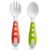 纽因贝 儿童餐具叉勺套装 新生儿叉子勺子辅食餐具 （绿色/橙色）