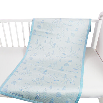 爱音(Aing)婴儿凉席儿童床席新生儿宝宝幼儿园冰丝床席裸睡凉枕席子套装折叠水洗 蓝色130*70