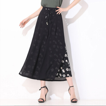 BANDALY 蹦跶狸 夏季女装新款半身裙女双层雪纺阔腿裤女高腰宽松裙裤开叉宽腿裤 HCQQYB1601 花色 29/XL