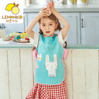 柠檬宝宝 lemonkid 儿童吃饭衣环保罩衣防水围兜儿童画画衣反穿衣 LE050318 绿色兔头 M