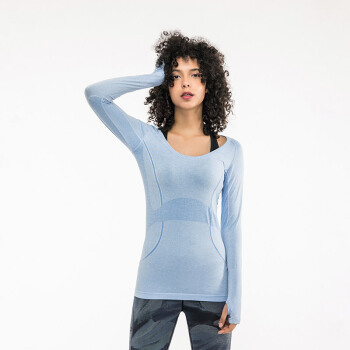 samyama瑜伽服上衣秋冬款女速干T恤长袖修身机织显瘦户外运动健身 浅蓝色 xl