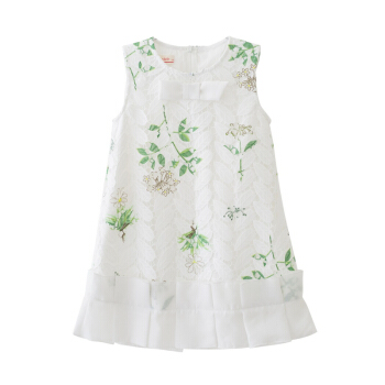 弗萝町Flordeer 法国童装女童蕾丝提花裙子无袖拼接连衣裙F71035白色130