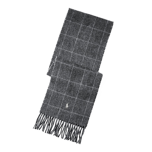 拉夫劳伦Ralph Lauren  男士羊毛格纹流苏围巾 