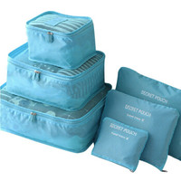 QW 青苇 防水旅行收纳 行李箱整理袋 6件套 蓝色