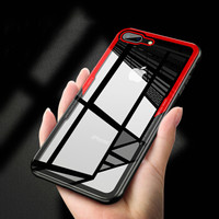 酷乐锋 苹果8Plus手机壳 iPhone8/7Plus新款钢化玻璃手机壳 软边硅胶防摔玻璃保护套男女-黑红色