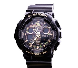 casio卡西欧gshockga100cf1a9男士石英表55mm黑绿金色圆形