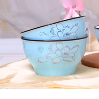敏杨 陶瓷碗饭碗汤碗餐具套装日式碟盘圆形4.5英寸蓝色马卡龙釉2只装