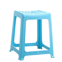 茶花 塑料凳子家用椅子加厚型弧形条纹板凳46.6cm高方凳 蓝色 0838