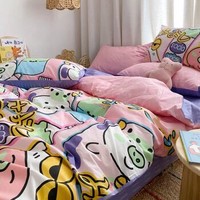 摩亚 套件家纺 日系卡通儿童纯棉床上三件套 全棉床上用品学生宿舍床单被套 元气猪猪0.9米/1.2米床150*200cm
