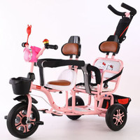儿童三轮车双人宝宝脚踏车双胞胎手推车婴儿轻便童车大号1-3-6岁 桔红色 粉发泡轮+后筐+灯 *2件 +凑单品