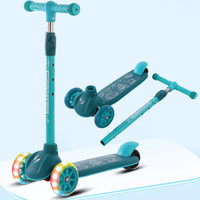 哈贝乐新款儿童滑板车 可拆卸三轮闪光尼龙底板脚踏滑行车 40PU轮绿色（无音乐）