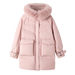 雪中飞2020秋冬新款时尚收腰个性袖口易搭简约女式毛领中长羽绒服