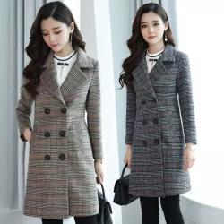2020流行格子毛呢外套女中长款韩版修身显瘦大码女装春秋呢大衣