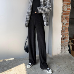 针织阔腿裤女2020年新款秋冬坠感显瘦拖地长裤ins潮垂直感直筒裤