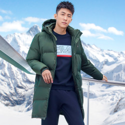 斐乐黄景瑜同款男装冬季连帽加厚保暖时尚休闲百搭中长羽绒服