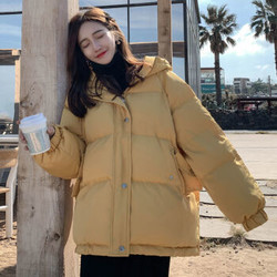 2020年新短款紫色棉服棉衣棉袄女韩版宽松学生面包服冬季外套 白色 xs