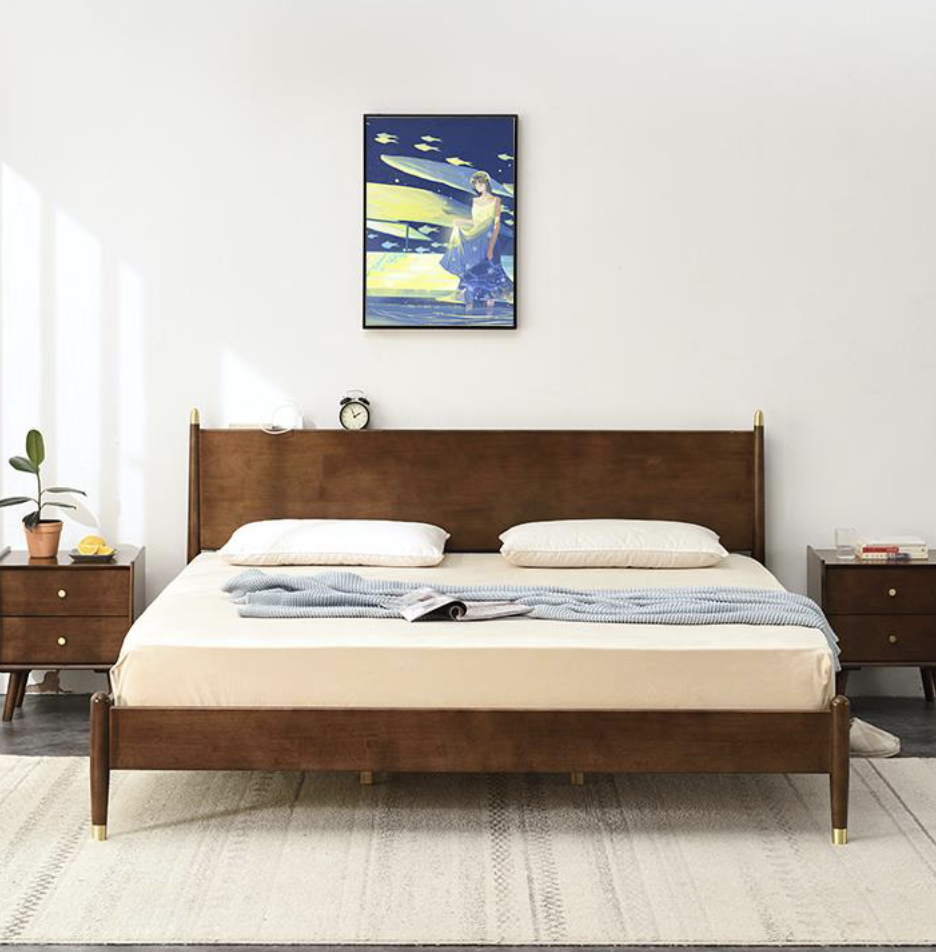 家逸 北欧实木双人床  胡桃色 180*200cm