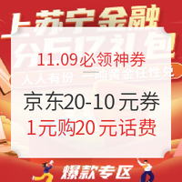 11.09必领神券：京东20-10元全平台券、个护11-10元小神券