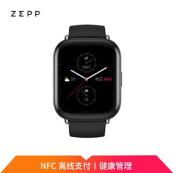zepp e 时尚智能手表 nfc 50米防水 方屏版 曜石黑 氟橡胶表带