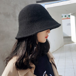 布塔羊毛帽子女秋冬百搭渔夫帽冬季复古日系针织毛线盆帽水桶帽