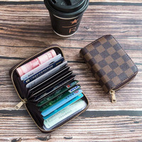 精致卡包女式欧美新款多卡位防消磁大容量小巧装卡片包女 格子咖啡