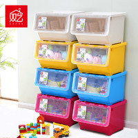 前开式儿童玩具收纳箱塑料整理箱透明翻盖家用宝宝衣物零食收纳盒 *4件