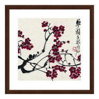 雅昌 齐白石 古典花卉水墨画《红梅图》47×47cm 宣纸 深褐色