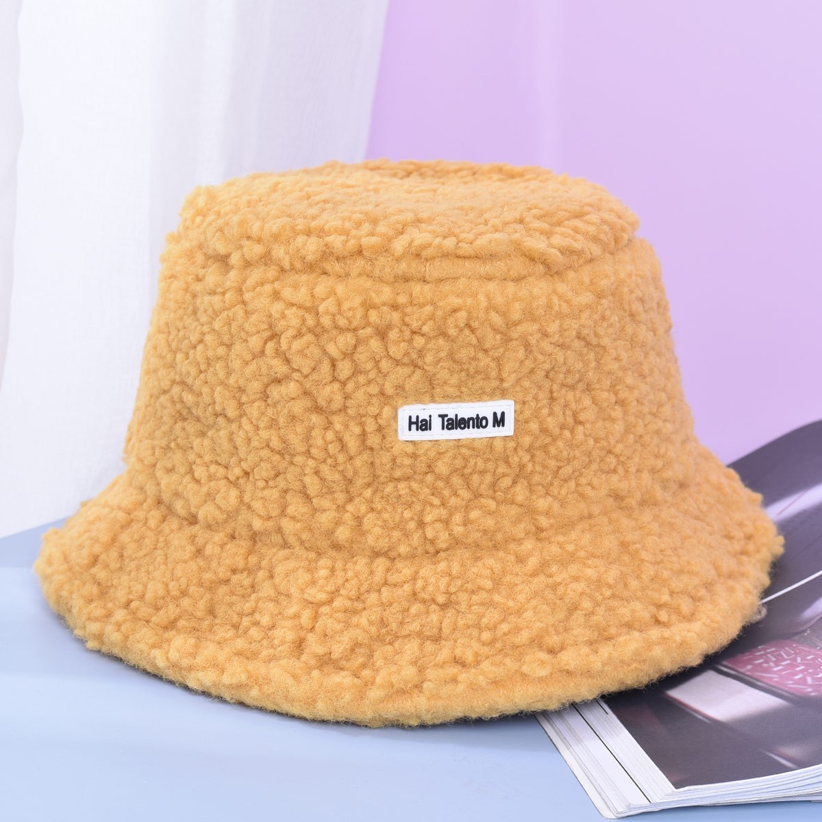 CARTELO 卡帝乐鳄鱼 仿羊羔毛渔夫帽