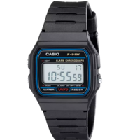 CASIO 卡西欧 EAW-F-91W-1 男士电子手表 33mm 黑盘 黑色塑料表带 方形