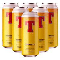替牌（Tennent）拉格啤酒 英国进口T牌精酿黄啤酒 组合装500ml*6听装