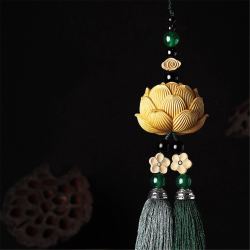 汽车挂件出入平安黄杨木手工莲花车内挂后视镜车载饰品