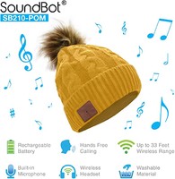 SoundBot – SB210 HD 立体声蓝牙 4.1 无线智能 无檐便帽耳机 音乐 针织 耳机扬声器 帽子扬声器 帽子，内置麦克风SB210  POM/Mustard Yellow