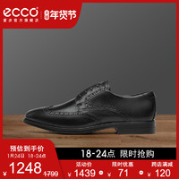 ECCO愛步男士正裝皮鞋男 商務英倫布洛克鞋休閑鞋 墨本621664