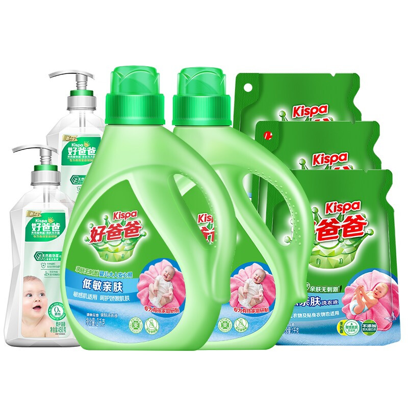 kispa 好爸爸 洗衣液套装 2kg*2瓶 450*2瓶 1kg 清新花香