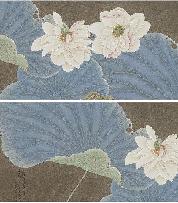 骆兆虎双荷现代挂画国画荷花工笔画