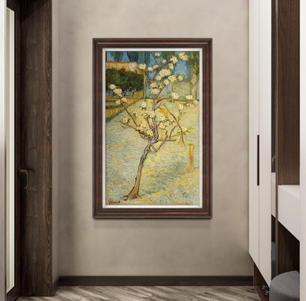 梵高《梨花树》 风景油画竖版轻奢客厅过道装饰画